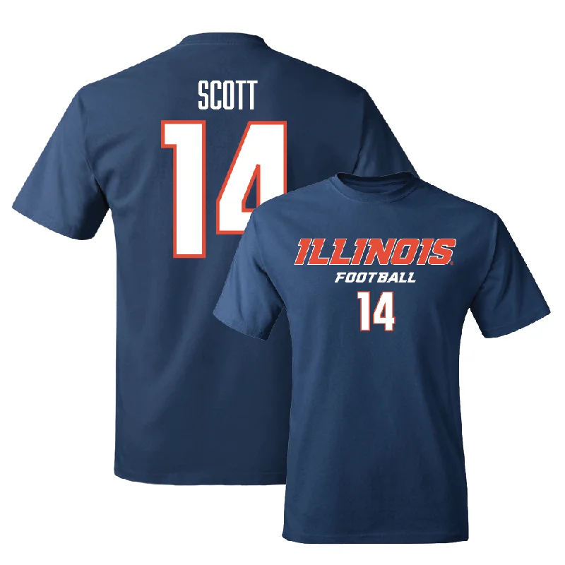 Football Jersey for Stylish School Spirit Apparel-Navy Illinois Classic Tee    - Xavier Scott