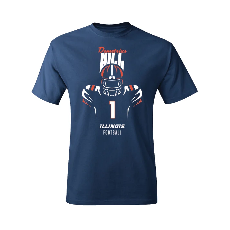 Football Jersey for Comfortable Fit-Navy Illinois Silhouette Tee - Demetrius Hill #1