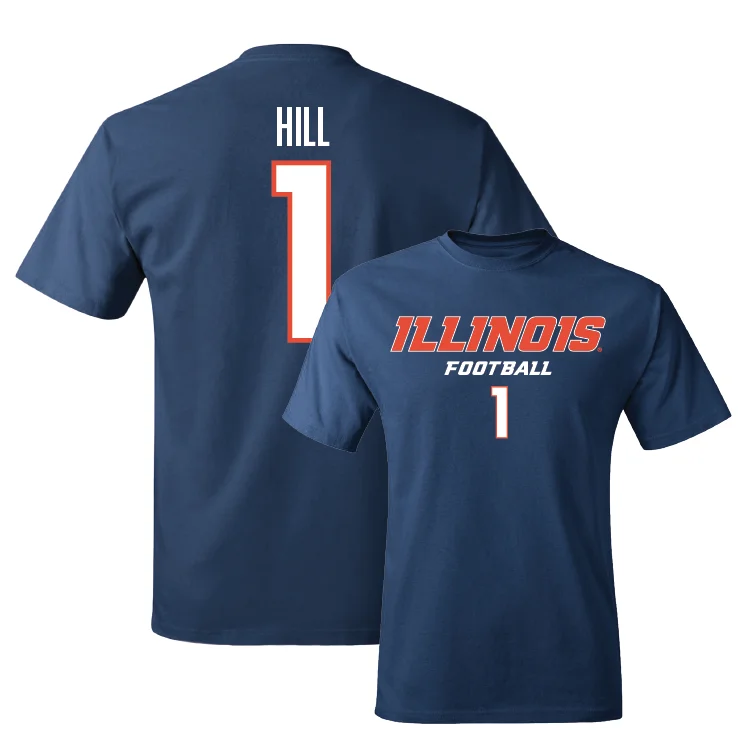 Football Jersey for All-Around Game Wear-Navy Illinois Classic Tee - Demetrius Hill #1