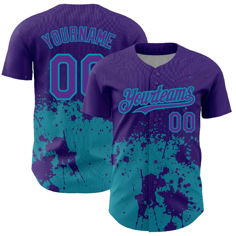 Baseball Jersey for Comfortable Play Uniforms-Custom Purple Teal 3D Pattern Design Abstract Splash Grunge Art Authentic Baseball Jersey