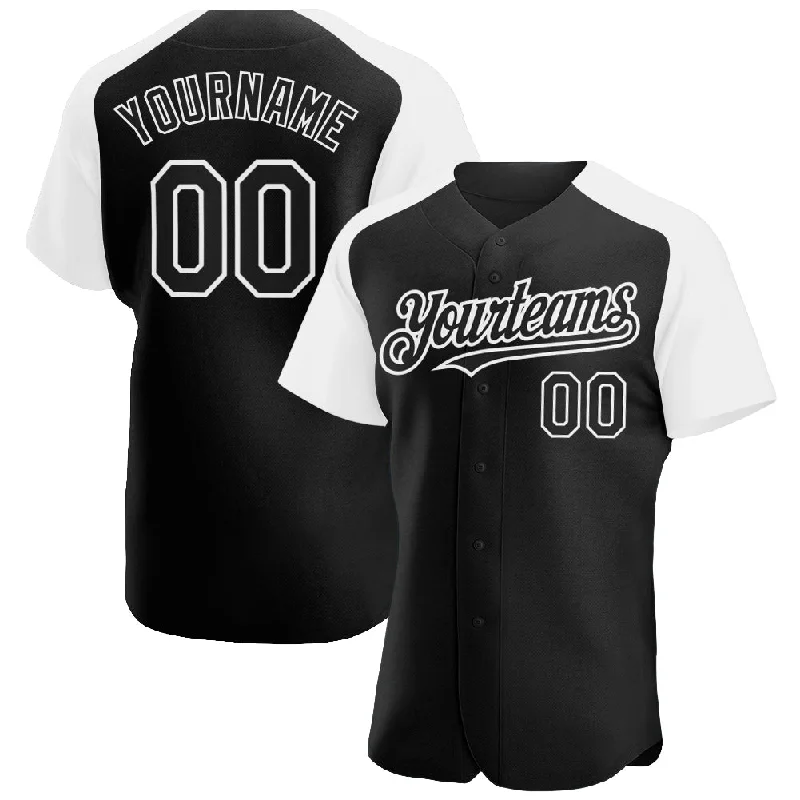 Baseball Jersey for Affordable Custom Jerseys-Custom Black White Authentic Raglan Sleeves Baseball Jersey