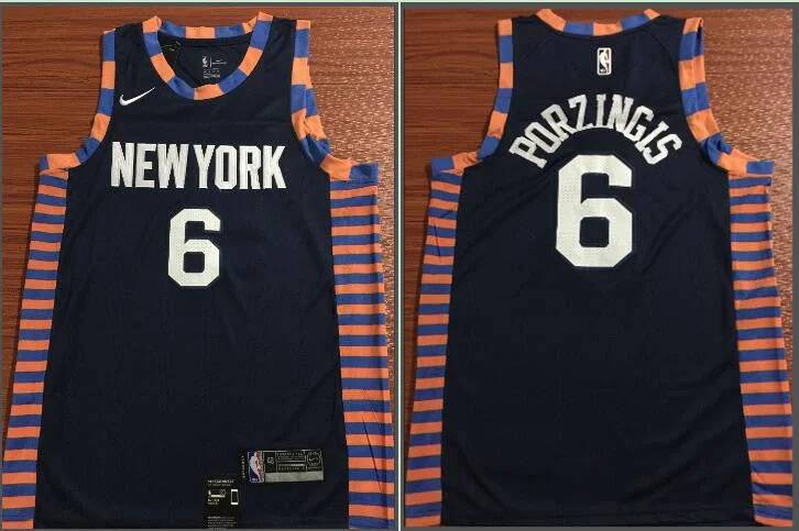 Basketball Jersey for Stylish Team Jerseys-Knicks 6 Kristaps Porzingis Navy 2018-19 City Edition Swingman Basketball Jersey