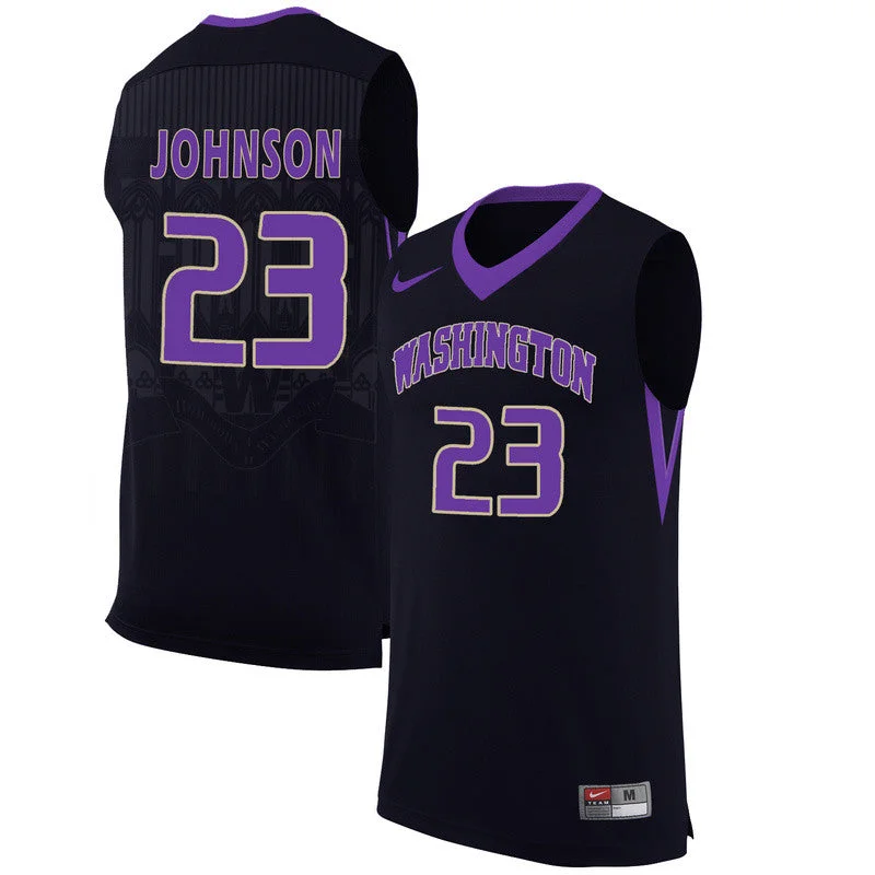 Basketball Jersey for Personalized Fan Support-Washington Huskies 23 Carlos Johnson Black College Basketball Basketball Jersey