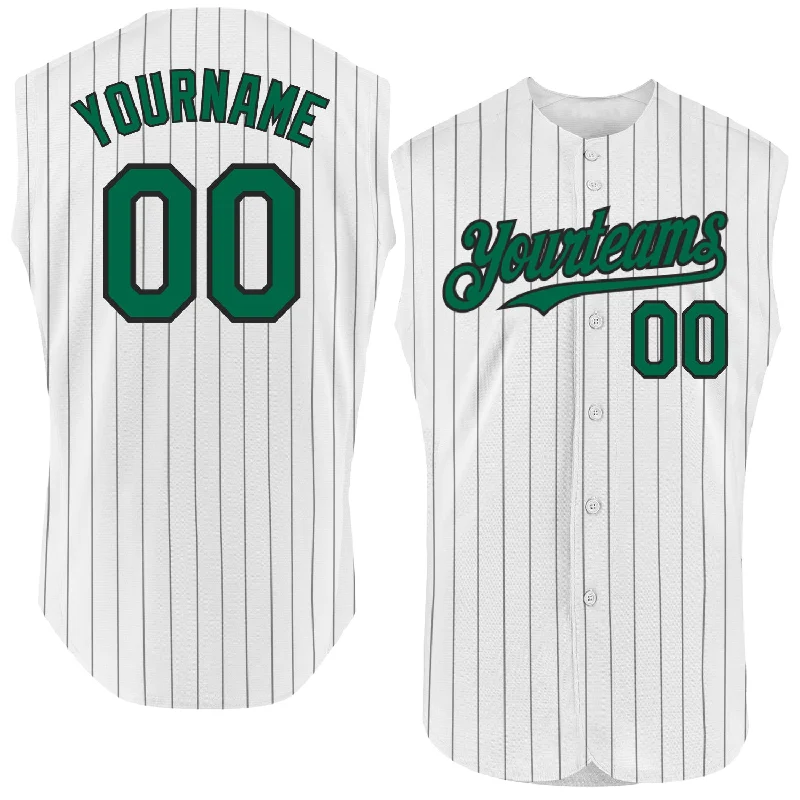 Baseball Jersey for Team Member Jerseys-Custom White Black Pinstripe Kelly Green Authentic Sleeveless Baseball Jersey