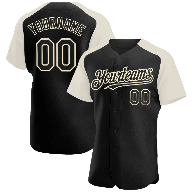 Baseball Jersey for Cool Fabric and Design-Custom Black Cream Authentic Raglan Sleeves Baseball Jersey