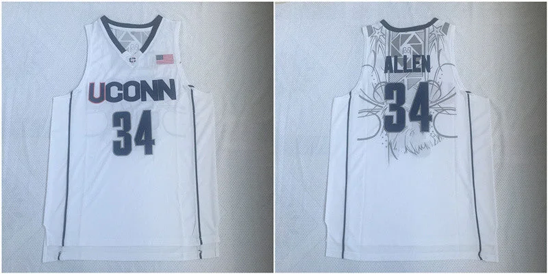 Basketball Jersey for Adjustable Size and Fit-UConn Huskies 34 Ray Allen White College Basketball Basketball Jersey