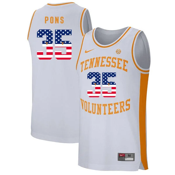 Basketball Jersey for High-Quality Fabric and Material-Tennessee Volunteers 35 Yves Pons White USA Flag College Basketball Basketball Jersey