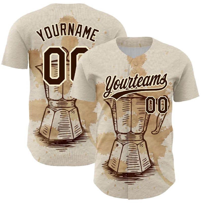 Baseball Jersey for All-Around Baseball Wear-Custom Cream Brown 3D Pattern Design Vintage Coffee Maker Authentic Baseball Jersey