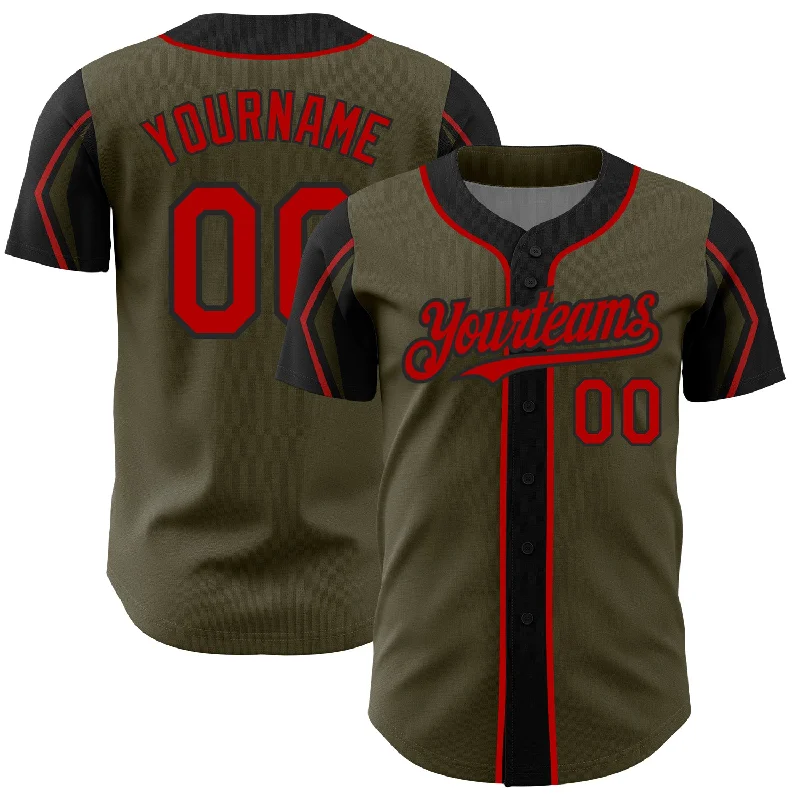 Baseball Jersey for Retro Design-Custom Olive Red-Black 3 Colors Arm Shapes Authentic Salute To Service Baseball Jersey