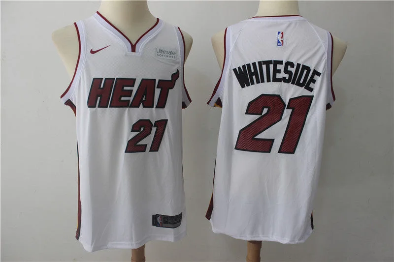 Basketball Jersey for Comfortable Custom Fit-Heat 21 Hassan Whiteside White Authentic Basketball Jersey