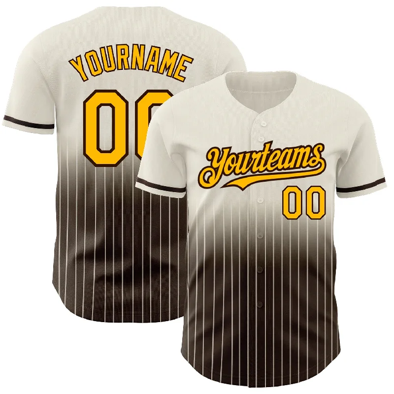 Baseball Jersey for Stylish and Fun Designs-Custom Cream Pinstripe Gold-Brown Authentic Fade Fashion Baseball Jersey