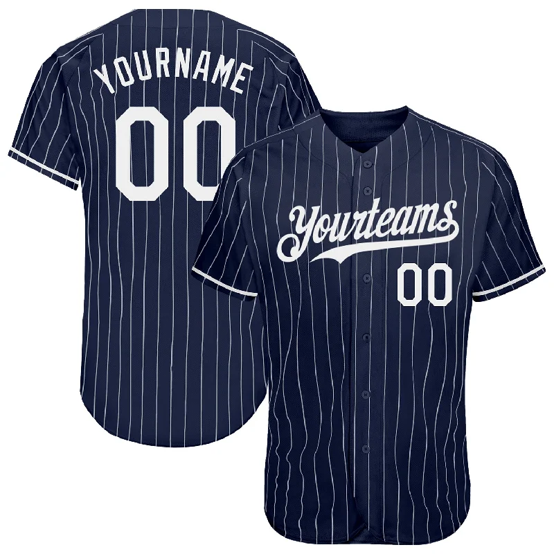 Baseball Jersey for Personalized Fan Apparel-Custom Navy White Pinstripe Authentic Baseball Jersey