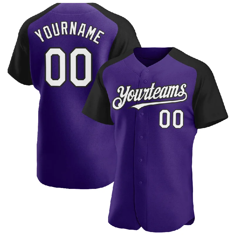 Baseball Jersey for Supportive Fan Gear-Custom Purple White-Black Authentic Raglan Sleeves Baseball Jersey