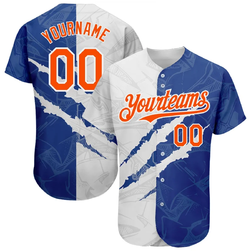 Baseball Jersey for Sporty Casual Wear-Custom Graffiti Pattern Orange-Royal 3D Scratch Authentic Baseball Jersey