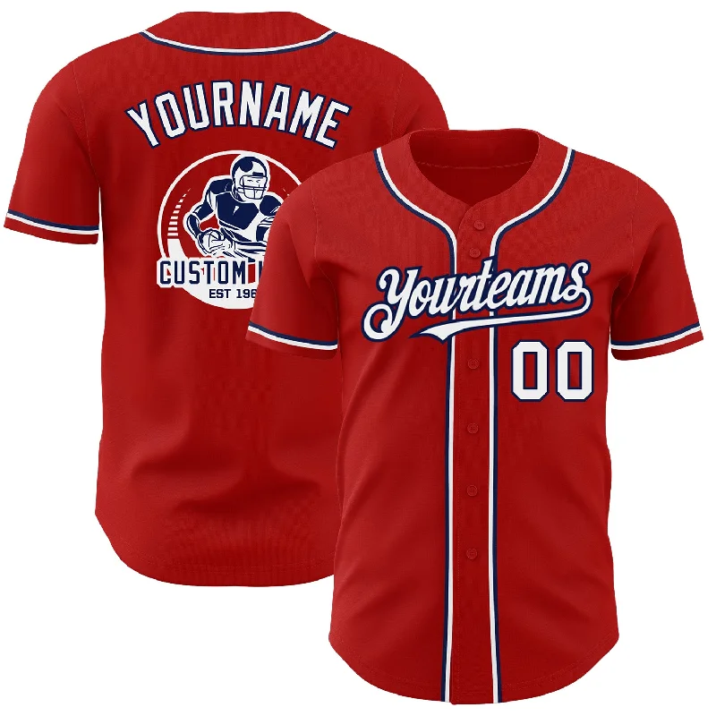 Baseball Jersey for Fast-Pitch Softball-Custom Red White-Navy Authentic Baseball Jersey