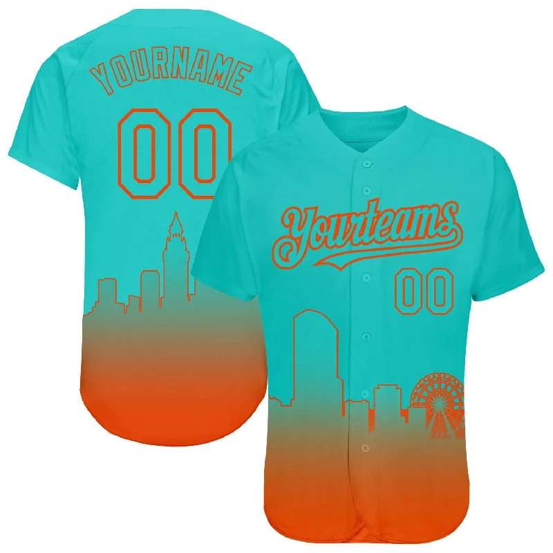 Baseball Jersey for Premium Baseball Fan Gear-Custom Aqua Orange 3D Miami City Edition Fade Fashion Authentic Baseball Jersey