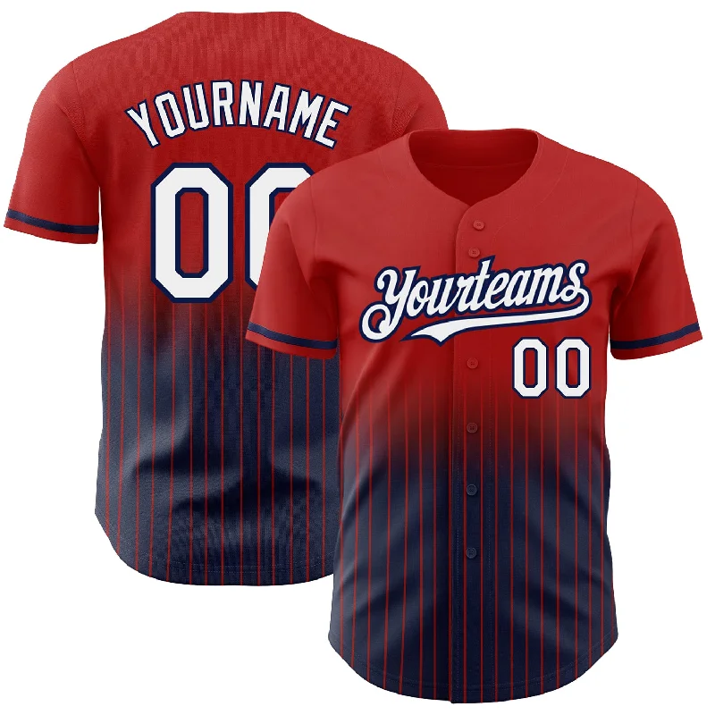 Baseball Jersey for Unique Color Patterns-Custom Red Pinstripe White-Navy Authentic Fade Fashion Baseball Jersey