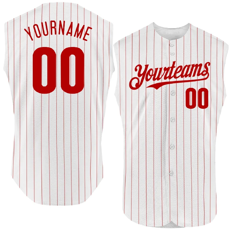 Baseball Jersey for High-Quality Fit and Design-Custom White Red Pinstripe Royal Authentic Sleeveless Baseball Jersey