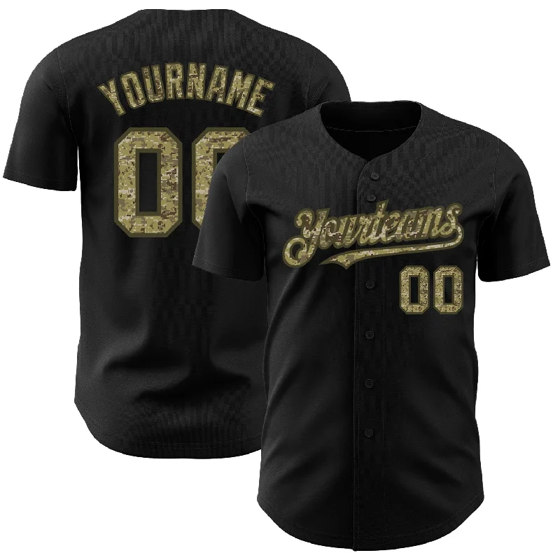 Baseball Jersey for Durable, Lightweight Material-Custom Black Camo-Olive Authentic Baseball Jersey