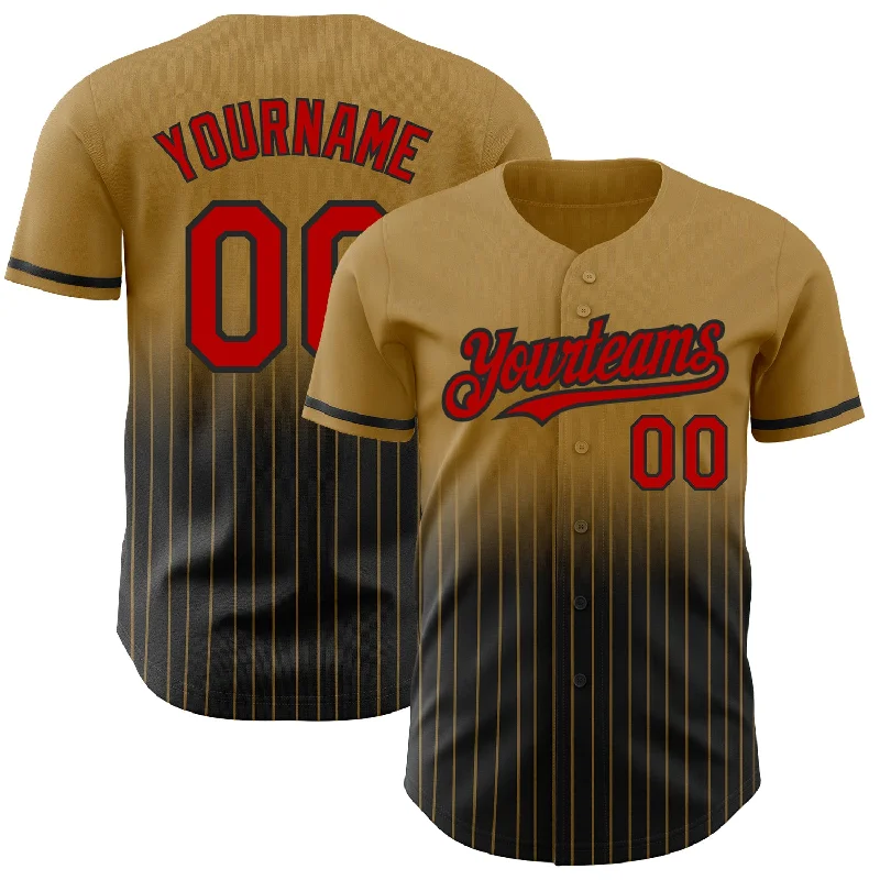 Baseball Jersey for Complete Custom Apparel-Custom Old Gold Pinstripe Red-Black Authentic Fade Fashion Baseball Jersey