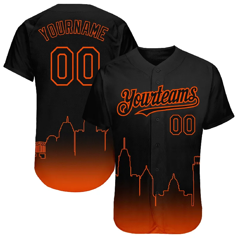 Baseball Jersey for Official Team Branding-Custom Black Orange 3D Baltimore City Edition Fade Fashion Authentic Baseball Jersey