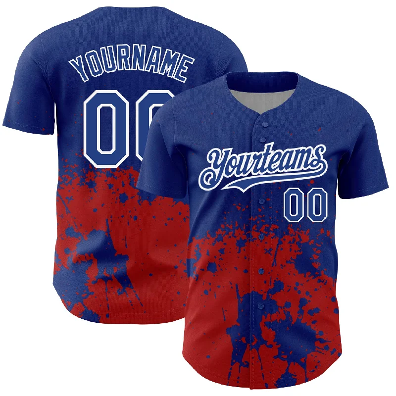 Baseball Jersey for Home and Away Games-Custom Royal Red-White 3D Pattern Design Abstract Splash Grunge Art Authentic Baseball Jersey