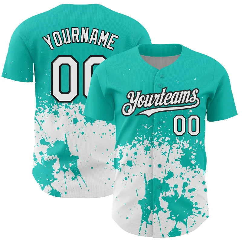 Baseball Jersey for Authentic Team Spirit-Custom Aqua White-Black 3D Pattern Design Abstract Splash Grunge Art Authentic Baseball Jersey