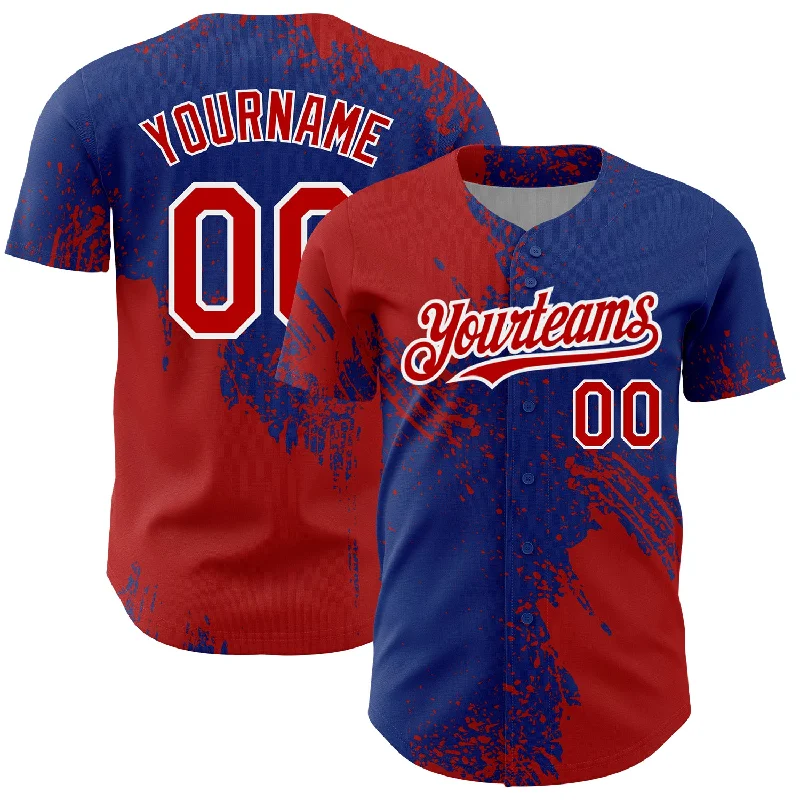 Baseball Jersey for Professional Appearance-Custom Royal Red-White 3D Pattern Design Abstract Brush Stroke Authentic Baseball Jersey