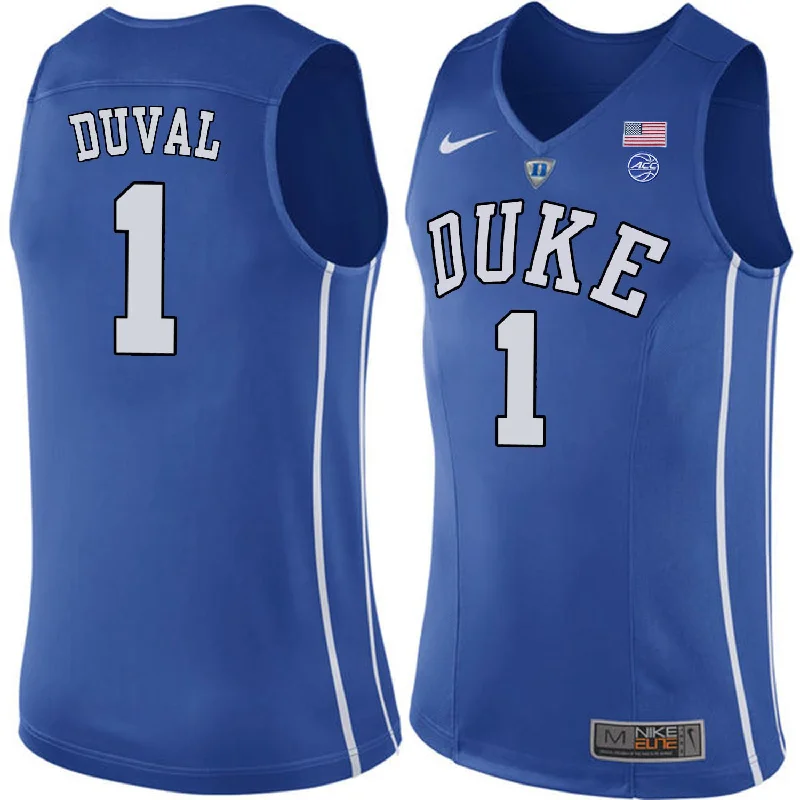 Basketball Jersey for School Teams-Duke Blue Devils 1 Trevon Duval Blue College Basketball Basketball Jersey