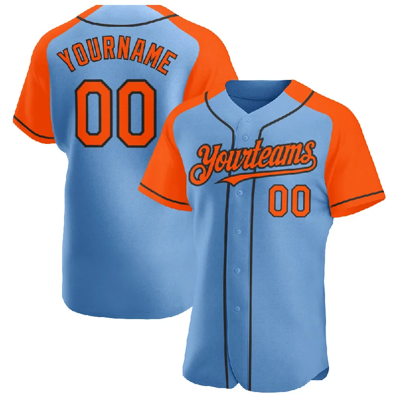 Baseball Jersey for Game Day Comfort-Custom Light Blue Orange-Black Authentic Raglan Sleeves Baseball Jersey