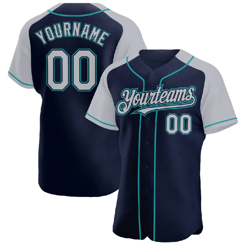 Baseball Jersey for Retro Design-Custom Navy Gray-Teal Authentic Raglan Sleeves Baseball Jersey