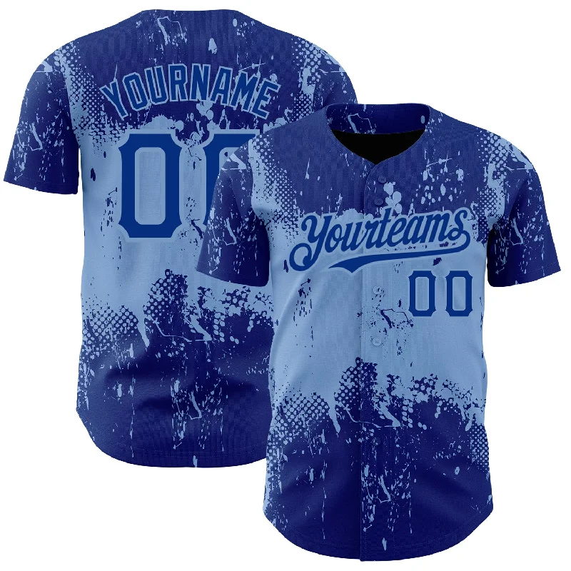 Baseball Jersey for Custom Sports Uniforms-Custom Royal Light Blue 3D Pattern Design Abstract Splatter Grunge Art Authentic Baseball Jersey