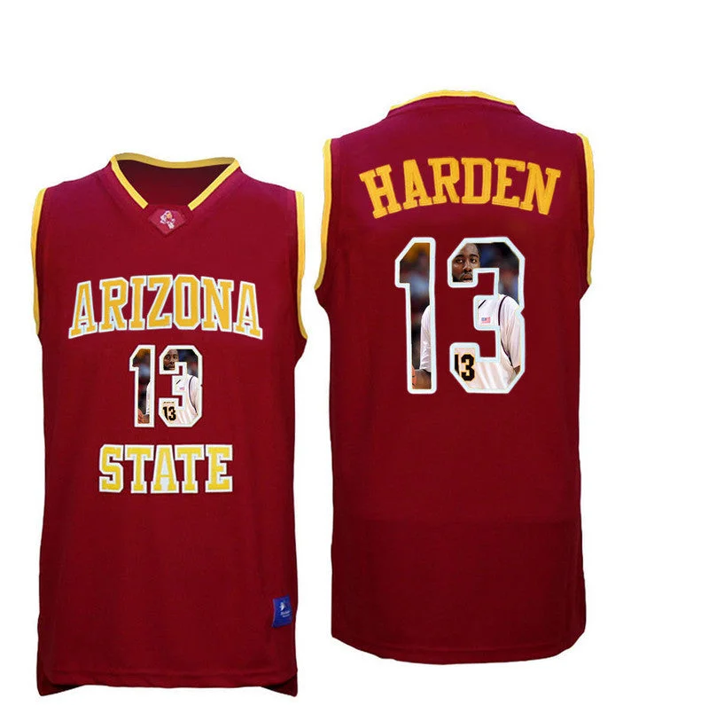 Basketball Jersey for Personalized Fan Support-Arizona State Sun Devils 13 James Harden Red Team Logo Print College Basketball Basketball Jersey3