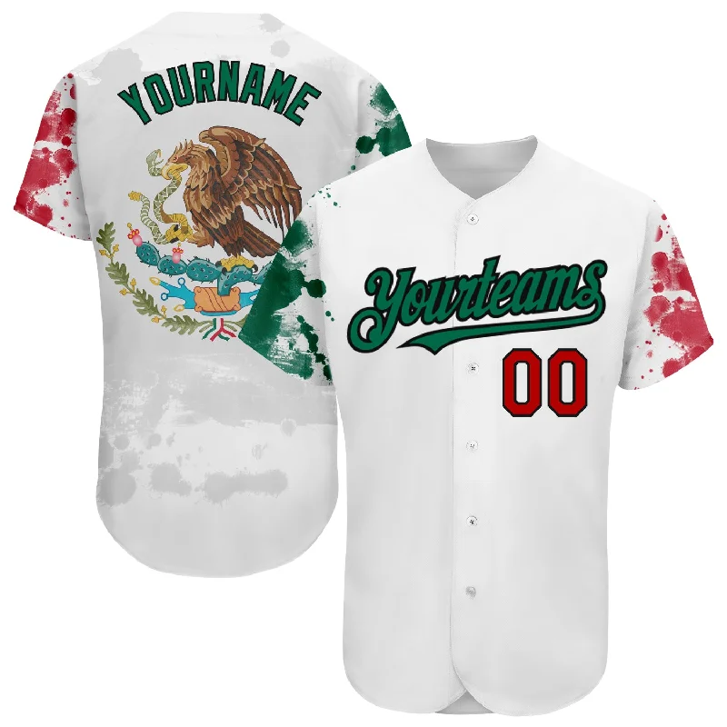 Baseball Jersey for Customizable Team Names-Custom White Red Kelly Green-Black 3D Mexican Flag Grunge Design Authentic Baseball Jersey