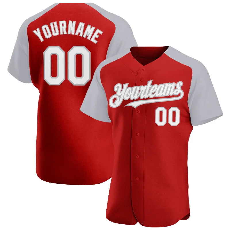 Baseball Jersey for High-School Sports Apparel-Custom Red White-Gray Authentic Raglan Sleeves Baseball Jersey