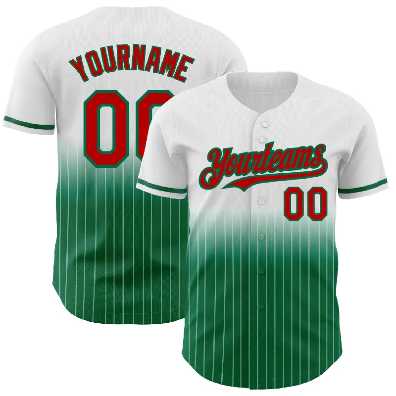 Baseball Jersey for Comfortable Youth Fit-Custom White Pinstripe Red-Kelly Green Authentic Fade Fashion Baseball Jersey