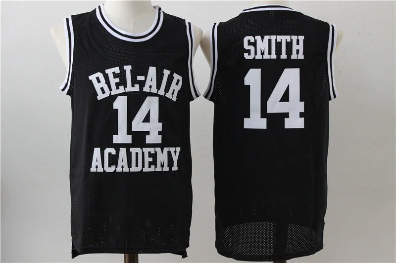 Basketball Jersey for Vintage Basketball Apparel-Bel-Air 14 Smith Black Stitched Basketball Basketball Jersey