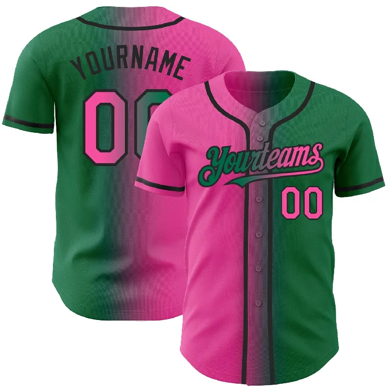 Baseball Jersey for Softball and Baseball Wear-Custom Kelly Green Pink-Black Authentic Gradient Fashion Baseball Jersey