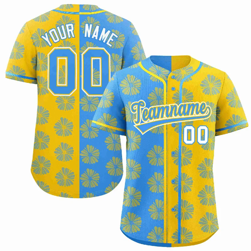 Baseball Jersey for Personalized Team Spirit Apparel-Custom Powder Blue Gold Split Fashion Flower Graffiti Pattern Authentic Baseball Jersey