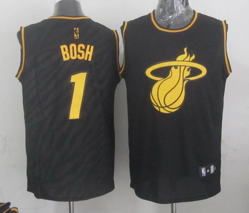 Basketball Jersey for Kids and Adults-Heat 1 Bosh Black Precious Metals Fashion Basketball Jerseys