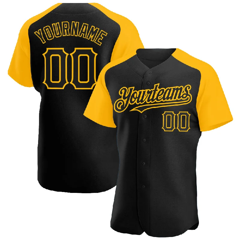 Baseball Jersey for Baseball Collection Apparel-Custom Black Gold Authentic Raglan Sleeves Baseball Jersey