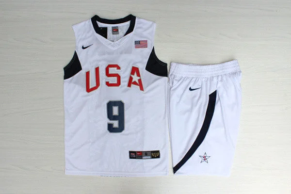 Basketball Jersey for Sports Event Apparel-Team USA Basketball 9 Dwyane Wade White Stitched Basketball Jersey(With Shorts)