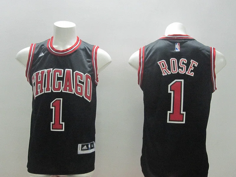 Basketball Jersey for Comfortable Fit During Games-Bulls 1 Rose Black 2014 15 New Swingman Basketball Jerseys