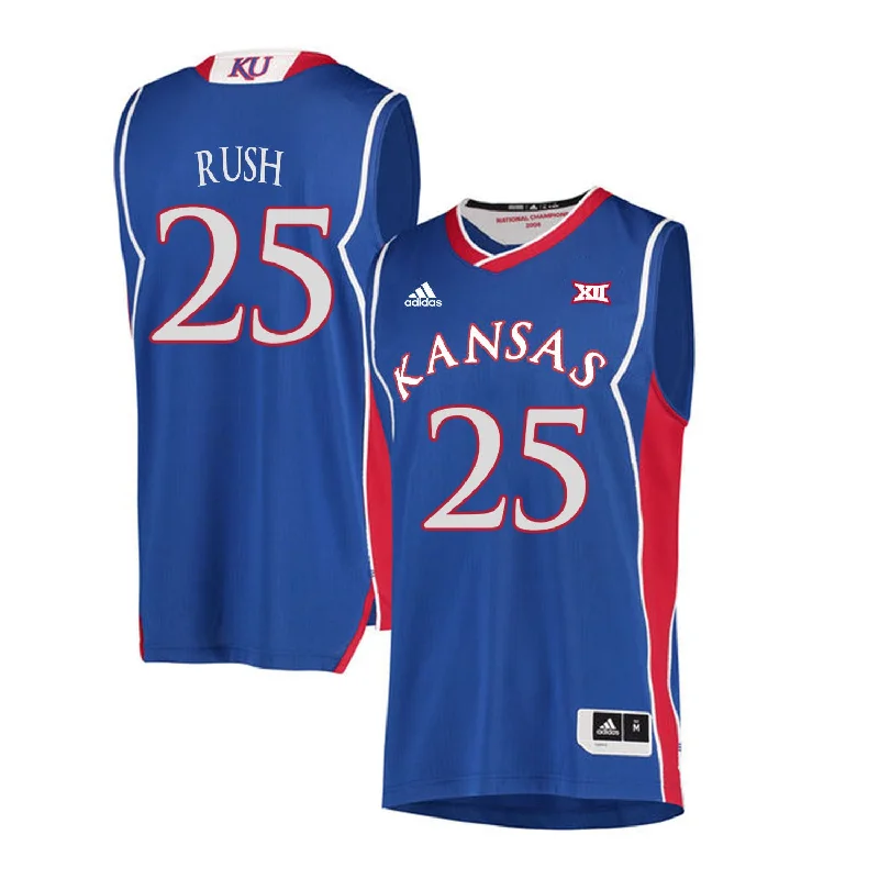 Basketball Jersey for School Spirit Wear-Kansas Jayhawks 25 Brandon Rush Blue Throwback College Basketball Basketball Jersey