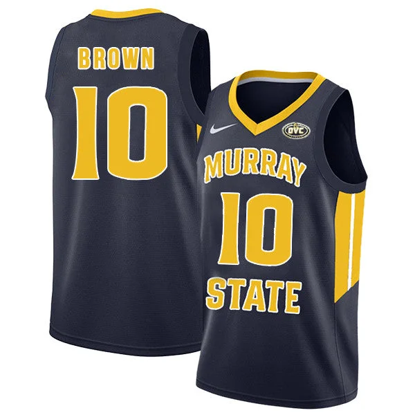 Basketball Jersey for Vintage Style-Murray State Racers 10 Tevin Brown Navy College Basketball Basketball Jersey