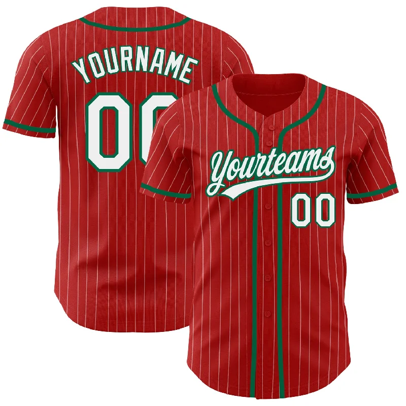 Baseball Jersey for Team Player Fit-Custom Red White Pinstripe Kelly Green Authentic Baseball Jersey