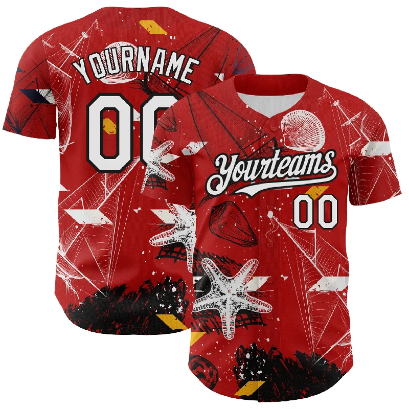 Baseball Jersey for Youth Customization-Custom Red White-Black 3D Pattern Design Sailing Boats Authentic Baseball Jersey