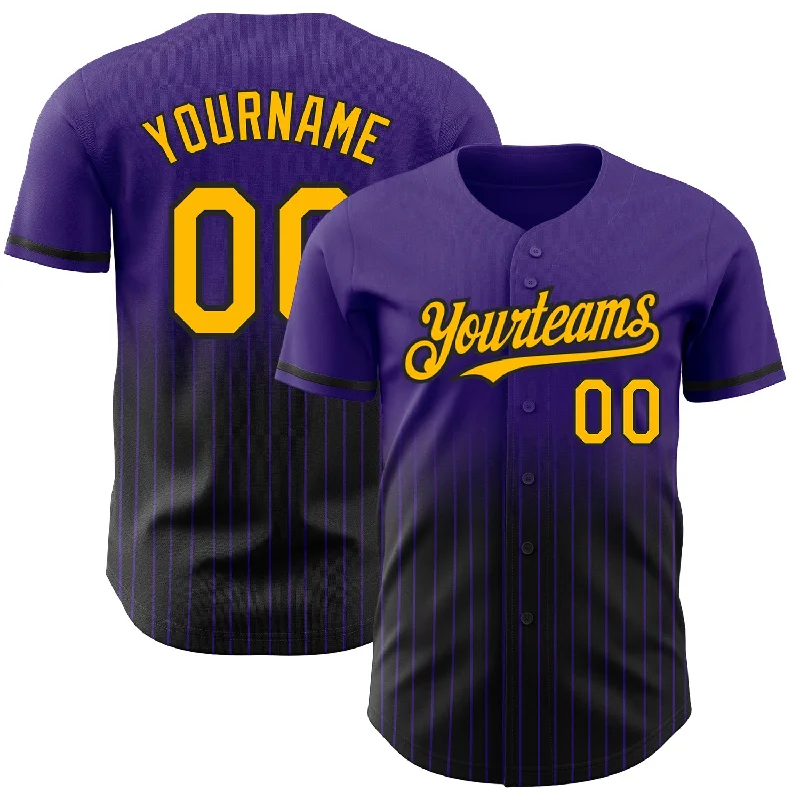 Baseball Jersey for Stylish Baseball Fan Gear-Custom Purple Pinstripe Gold-Black Authentic Fade Fashion Baseball Jersey