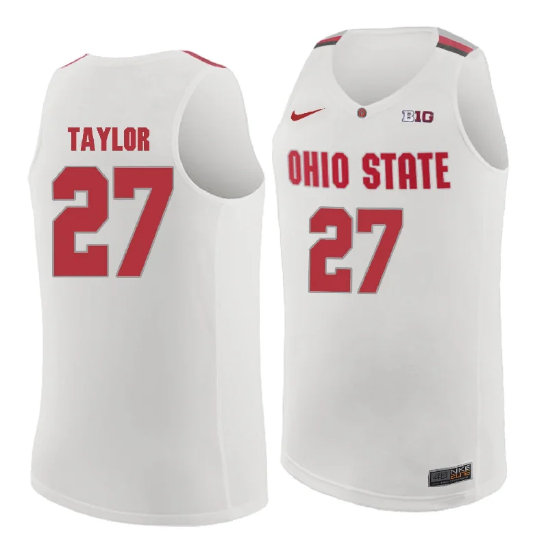 Basketball Jersey for Basketball Fan Apparel-Ohio State Buckeyes 27 Fred Taylor White College Basketball Basketball Jersey