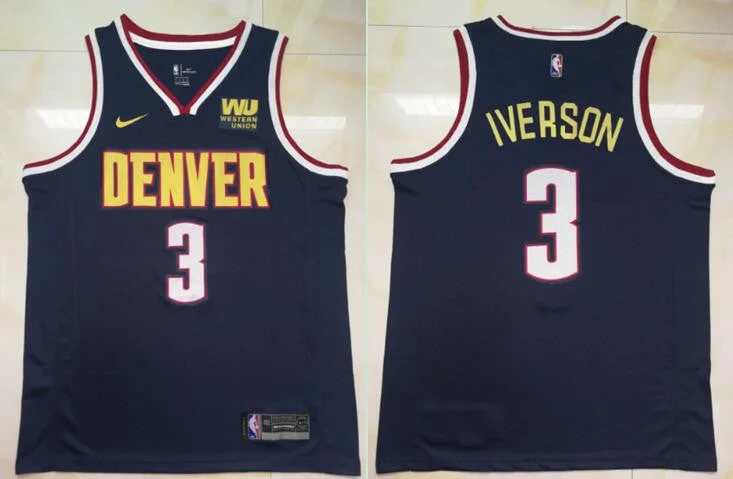 Basketball Jersey for Trendy Streetwear-Nuggets 3 Allen Iverson Navy Swingman Basketball Jersey